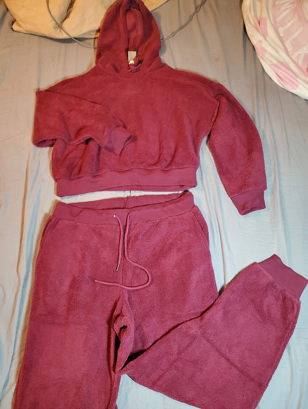 Cozy Sherpa Sweatshirt and Jogger Set Burgundy XL Adore Me